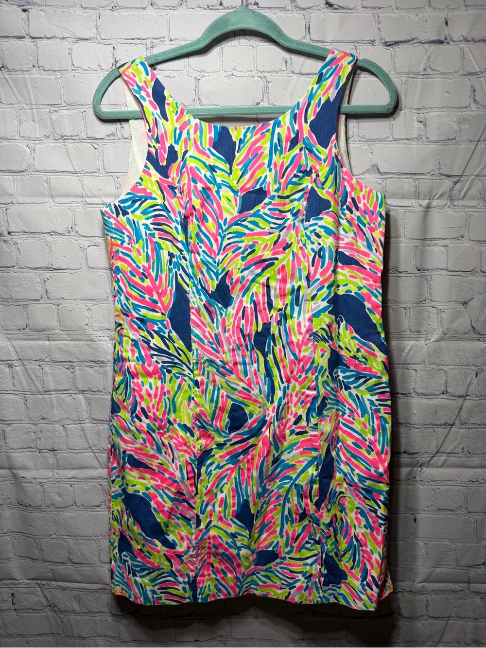 Lilly Pulitzer Cathy Shift Dress in Indigo Palm Reader Print Sz 8 Beach Preppy